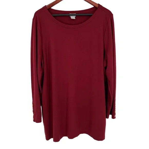 Chico's Tops Chicos Plus Size Xxl Stretchy Dark Red Gold